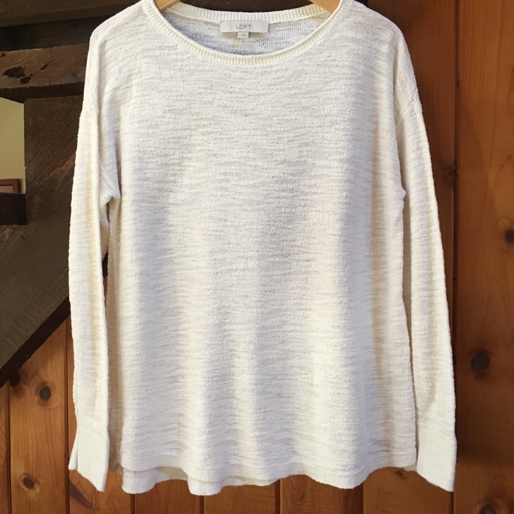 Loft white crew neck cotton sweater
